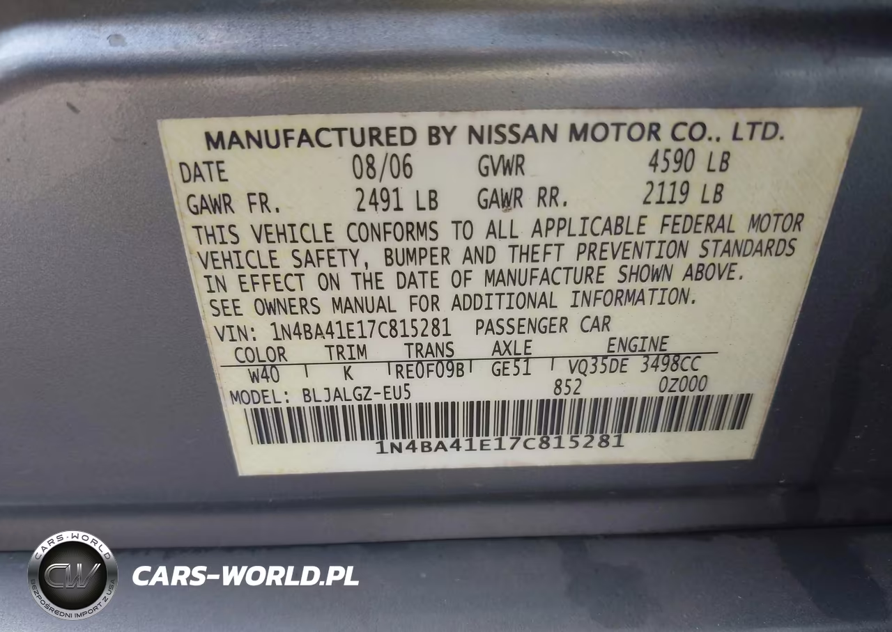 2007 Nissan Maxima 3.5 Sl VIN:1N4BA41E17C815281 - 9