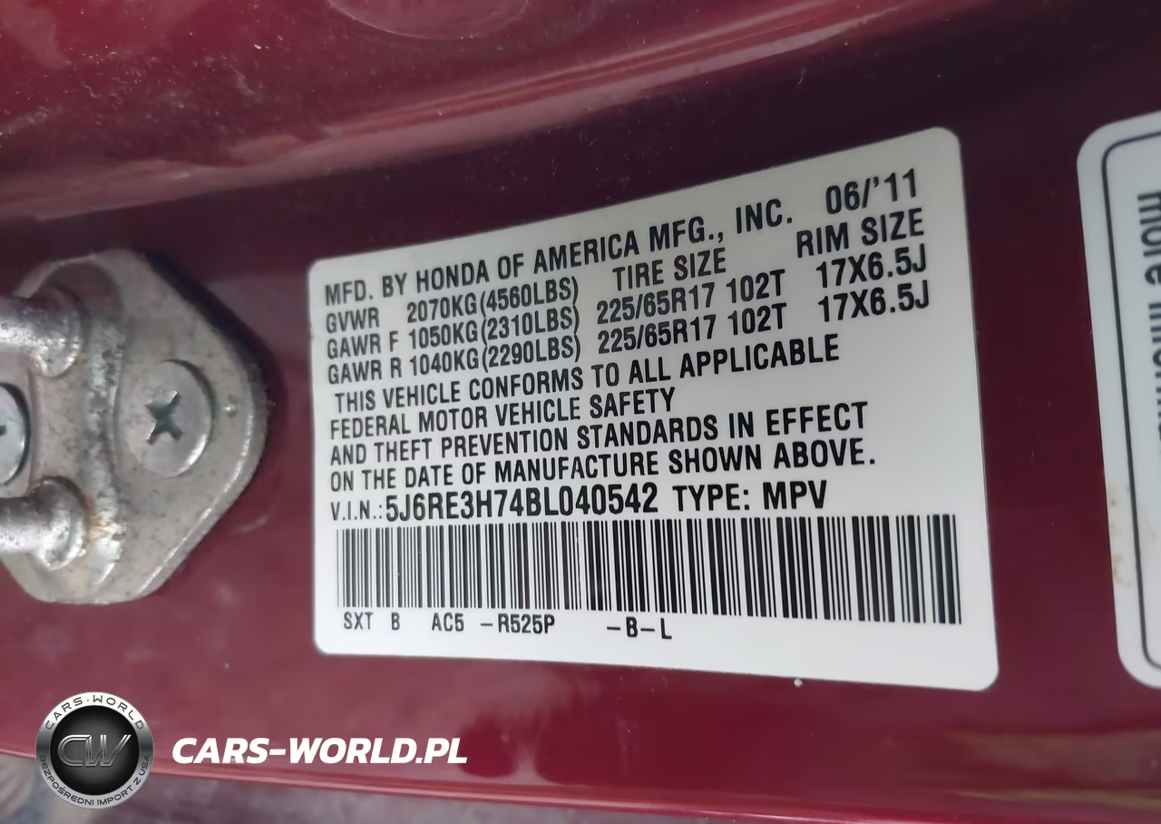 2011 Honda Cr-V Ex-L VIN:5J6RE3H74BL040542 - 9