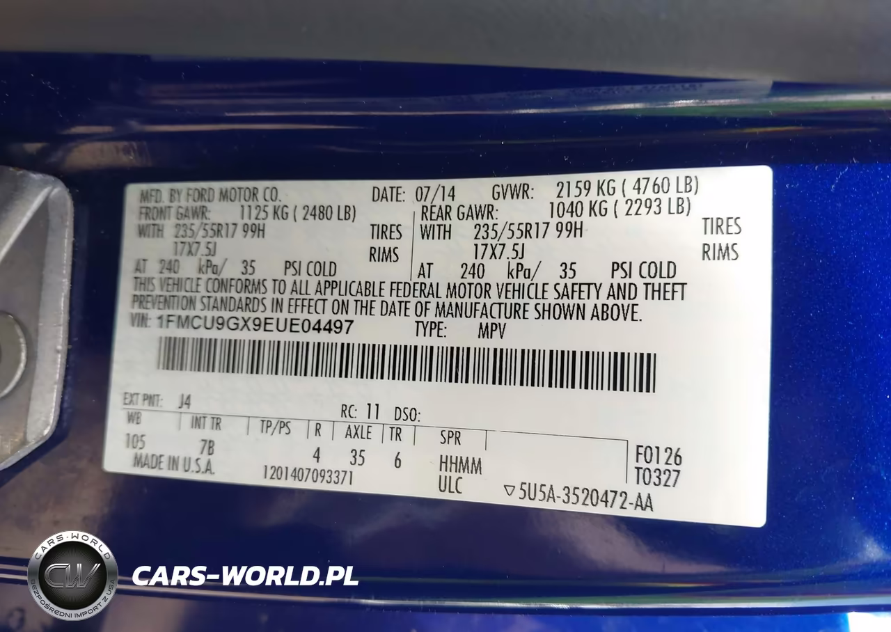 2014 Ford Escape Se VIN:1FMCU9GX9EUE04497 - 9