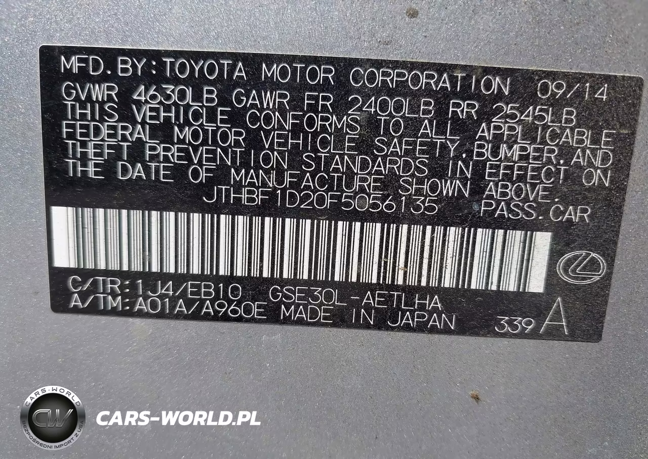 2015 Lexus Is 250 VIN:JTHBF1D20F5056135 - 9