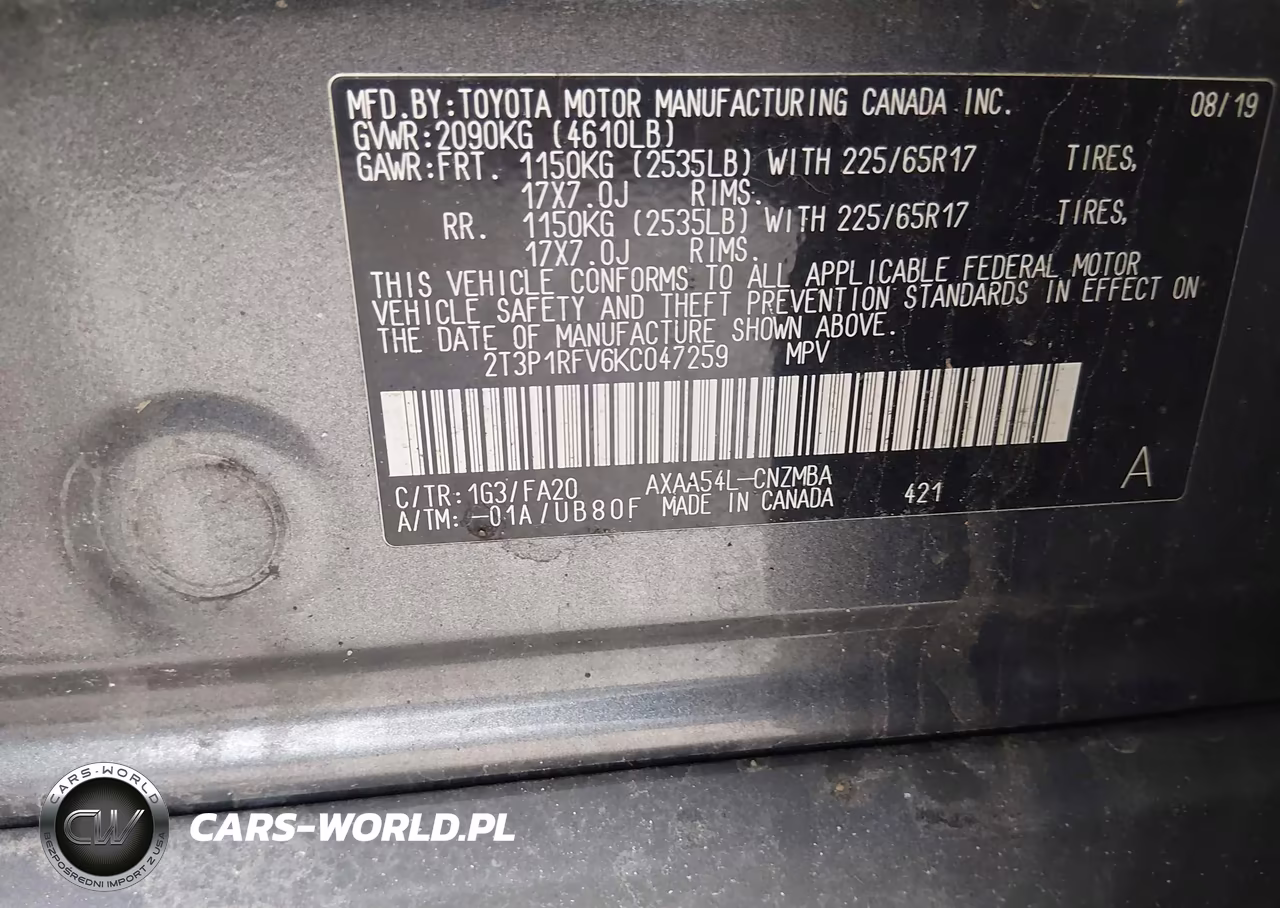 2019 Toyota Rav4 Xle VIN:2T3P1RFV6KC047259 - 9