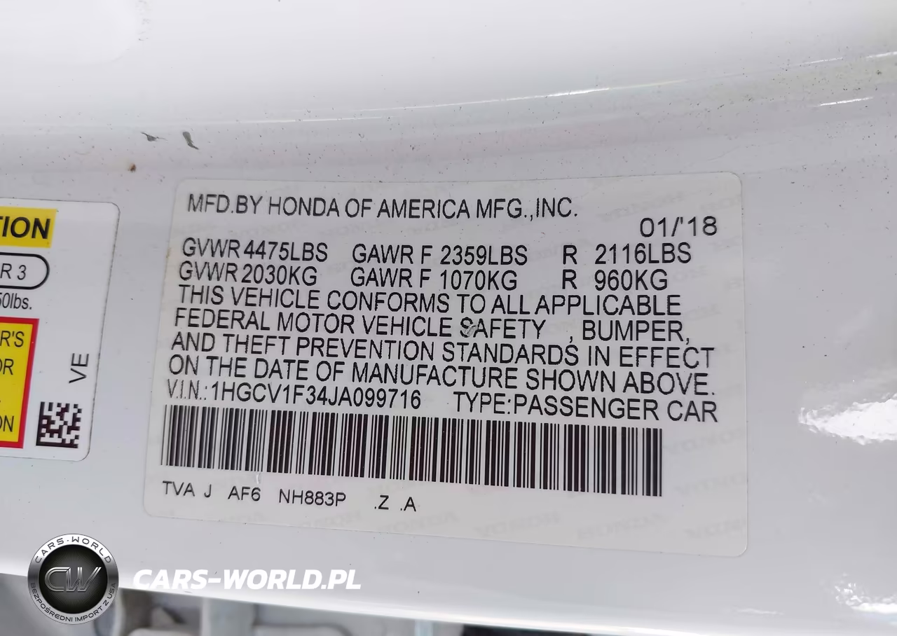 2018 Honda Accord Sport VIN:1HGCV1F34JA099716 - 9