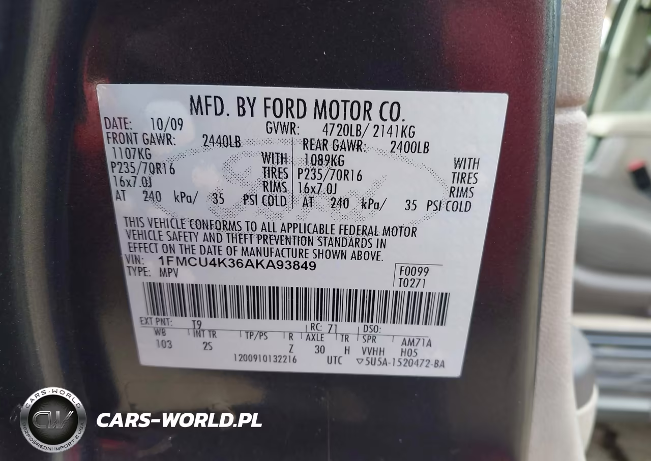 2010 Ford Escape Hybrid Limited VIN:1FMCU4K36AKA93849 - 9