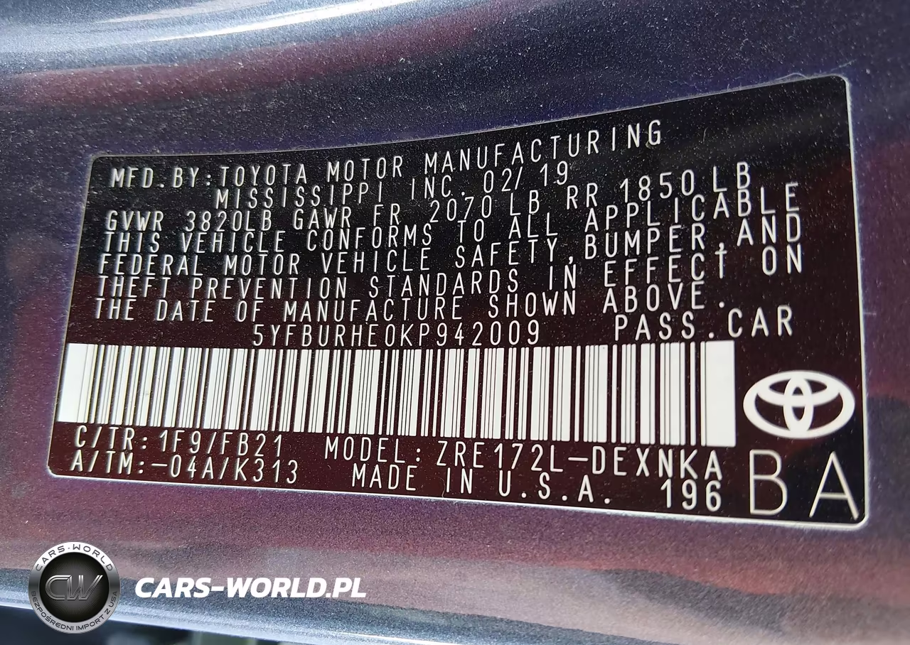 2019 Toyota Corolla Le VIN:5YFBURHE0KP942009 - 9