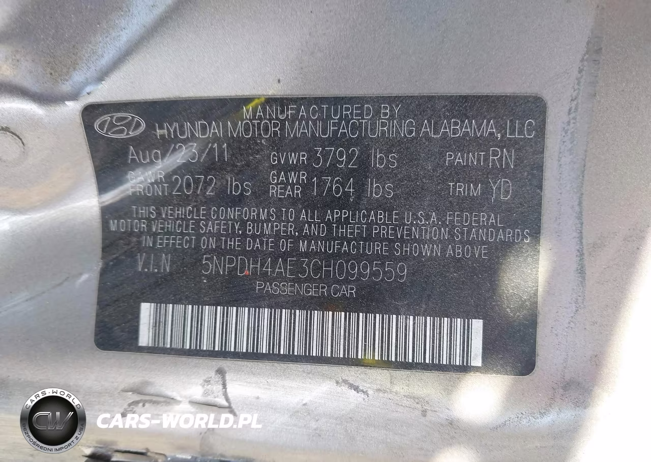 2012 Hyundai Elantra Gls VIN:5NPDH4AE3CH099559 - 9