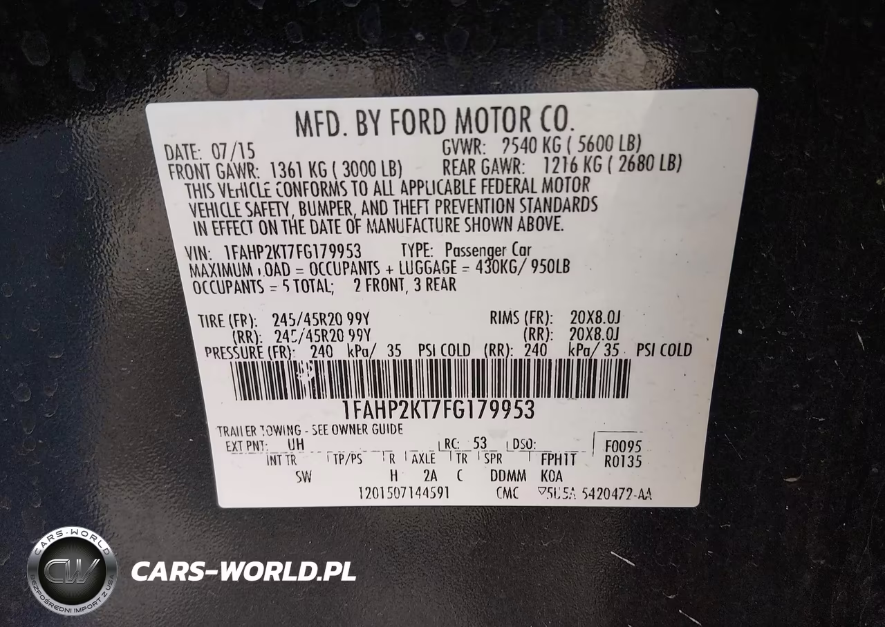 2015 Ford Taurus Sho VIN:1FAHP2KT7FG179953 - 9