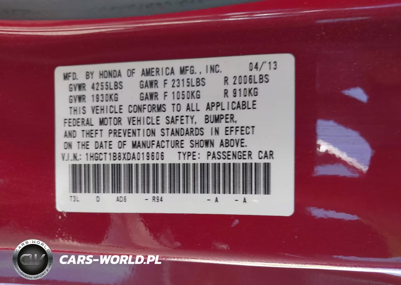 2013 Honda Accord Ex-L VIN:1HGCT1B8XDA019606 - 9