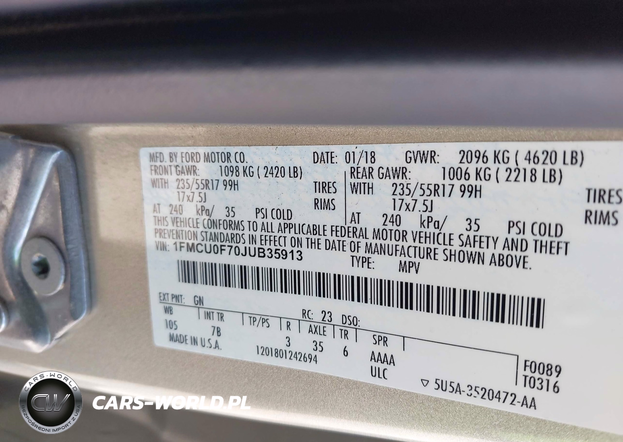 2018 Ford Escape S VIN:1FMCU0F70JUB35913 - 9