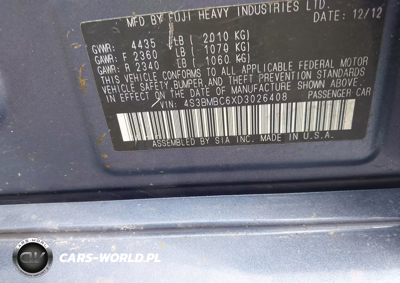 2013 Subaru Legacy 2.5I Premium VIN:4S3BMBC6XD3026408 - 9