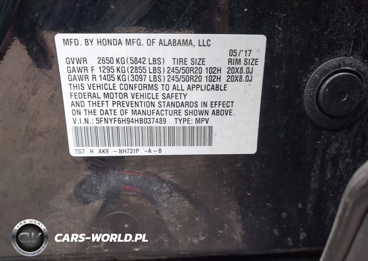 2017 Honda Pilot Touring VIN:5FNYF6H94HB037489 - 9