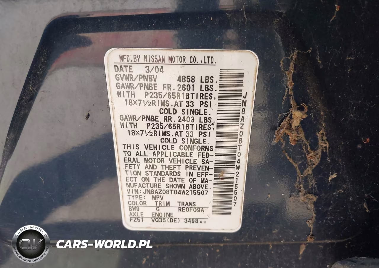 2004 Nissan Murano Sl VIN:JN8AZ08T04W215507 - 9