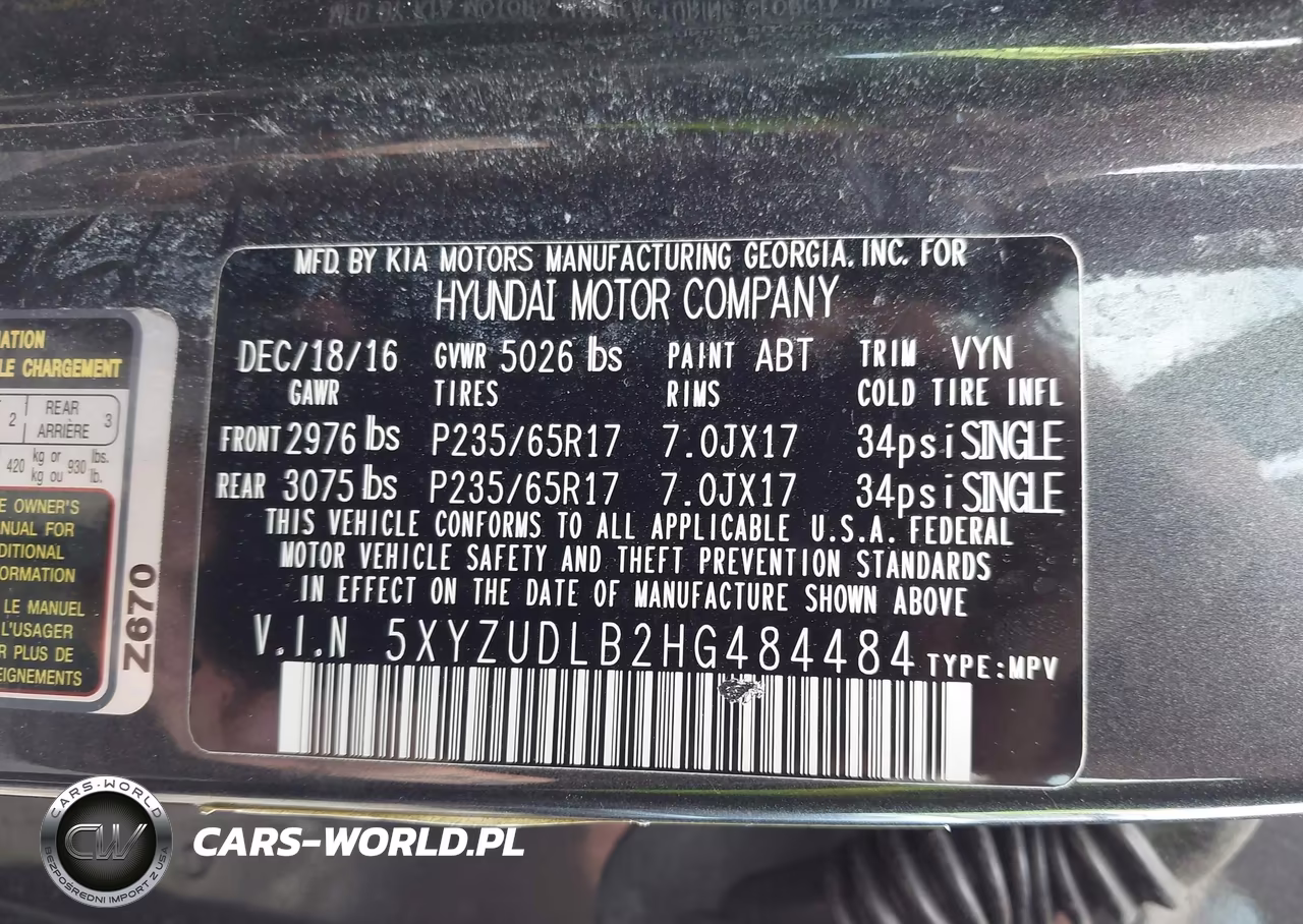2017 Hyundai Santa Fe Sport 2.4L VIN:5XYZUDLB2HG484484 - 9