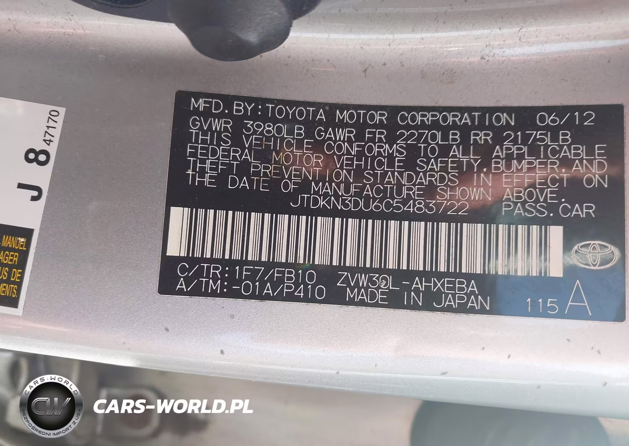 2012 Toyota Prius Two VIN:JTDKN3DU6C5483722 - 9