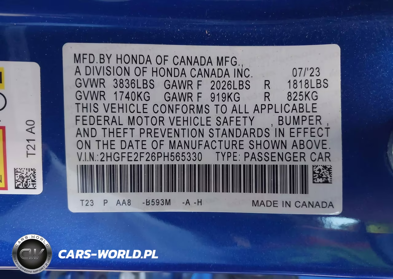 2023 Honda Civic Lx VIN:2HGFE2F26PH565330 - 9