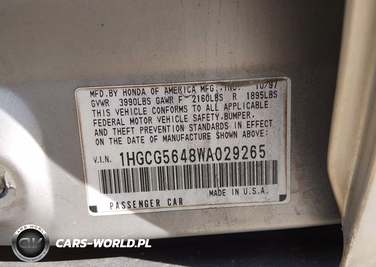 1998 Honda Accord Lx VIN:1HGCG5648WA029265 - 9