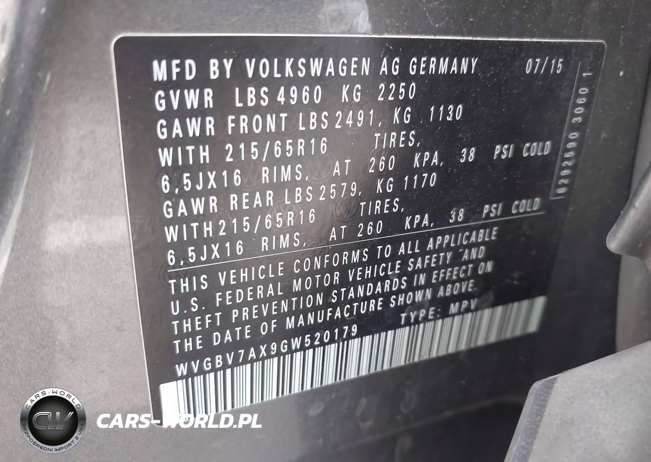2016 Volkswagen Tiguan S VIN:WVGBV7AX9GW520179 - 9