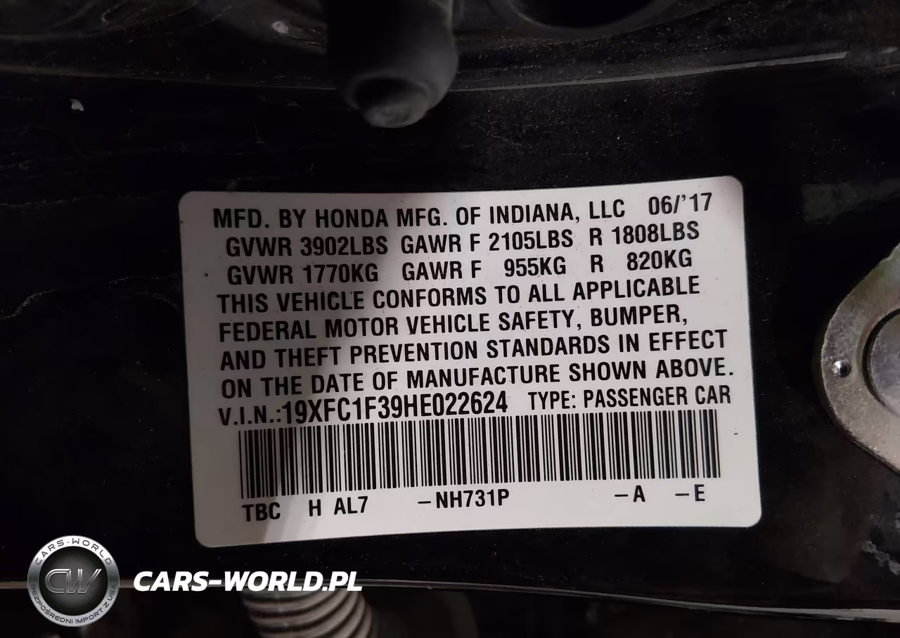2017 Honda Civic Ex-T VIN:19XFC1F39HE022624 - 9