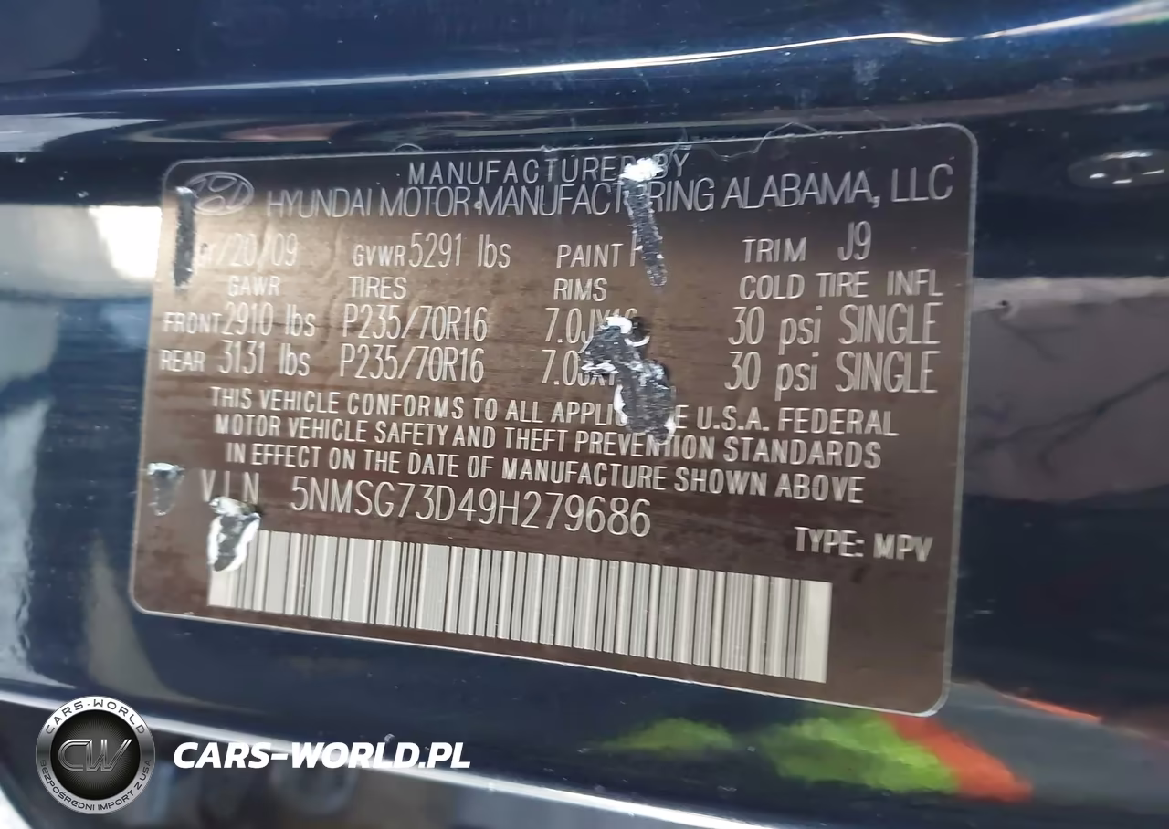 2009 Hyundai Santa Fe Gls VIN:5NMSG73D49H279686 - 9