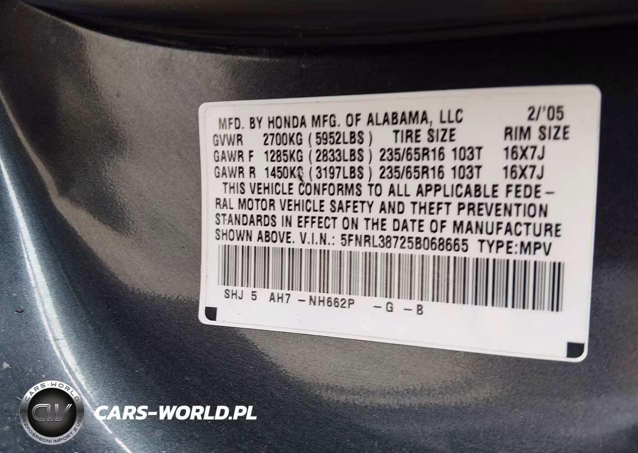 2005 Honda Odyssey Ex-L VIN:5FNRL38725B068665 - 9