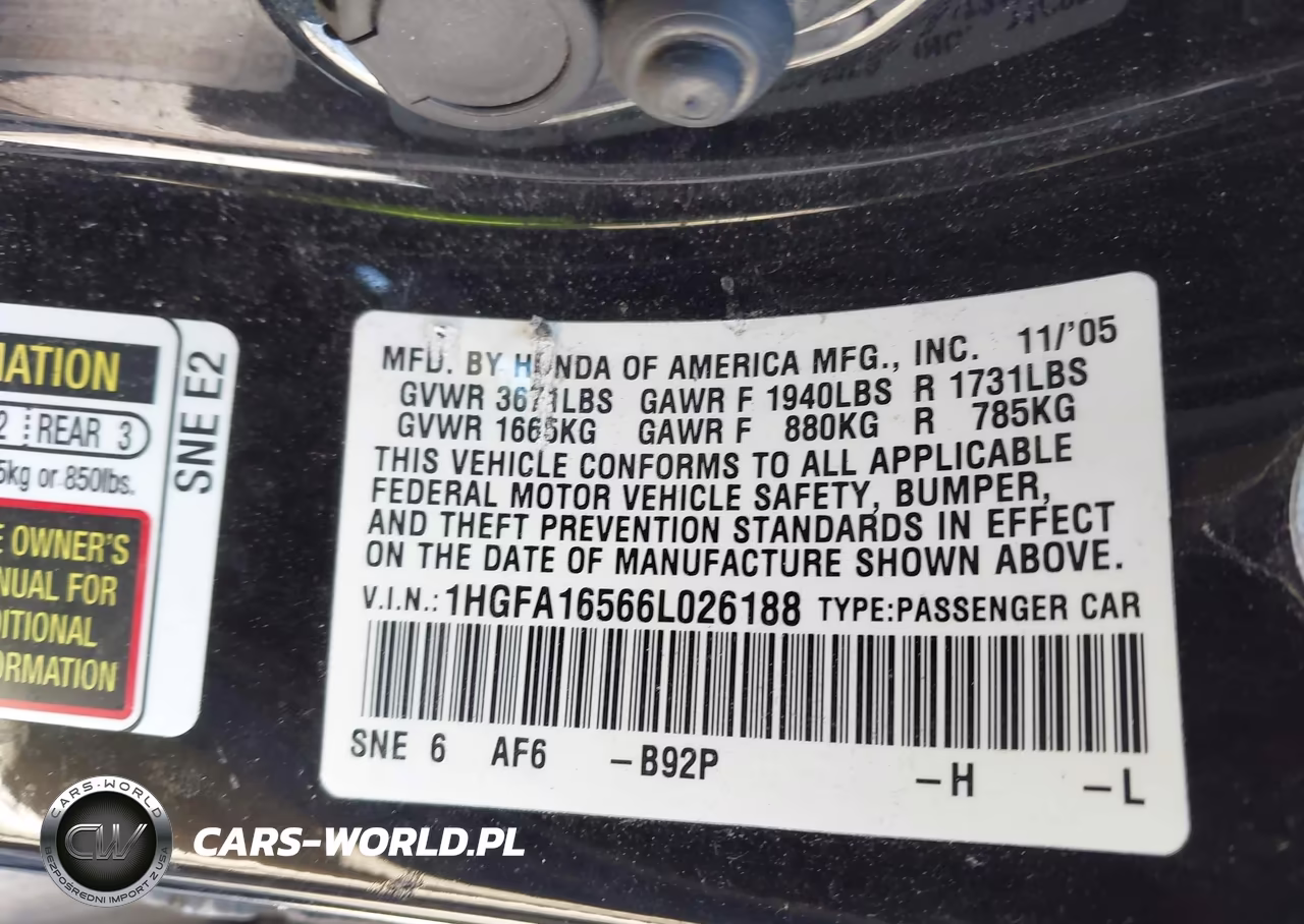 2006 Honda Civic Lx VIN:1HGFA16566L026188 - 9
