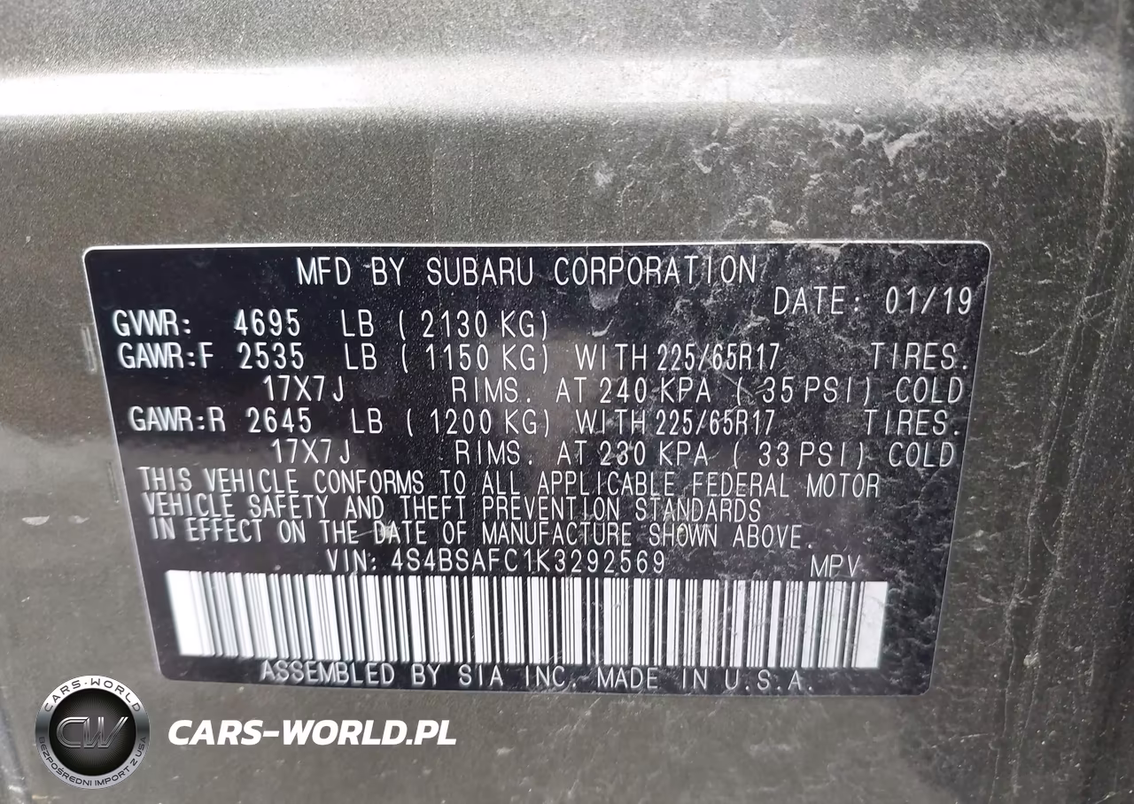 2019 Subaru Outback 2.5I Premium VIN:4S4BSAFC1K3292569 - 9