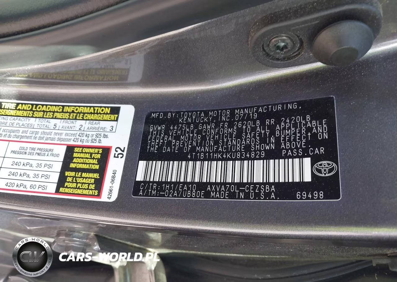 2019 Toyota Camry Se VIN:4T1B11HK4KU834829 - 9