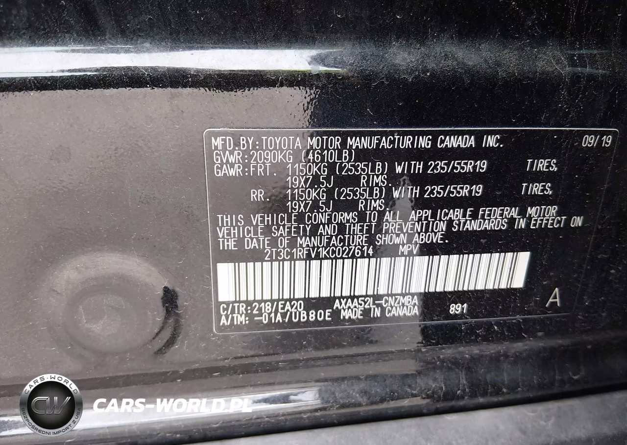 2019 Toyota Rav4 Xle Premium VIN:2T3C1RFV1KC027614 - 9