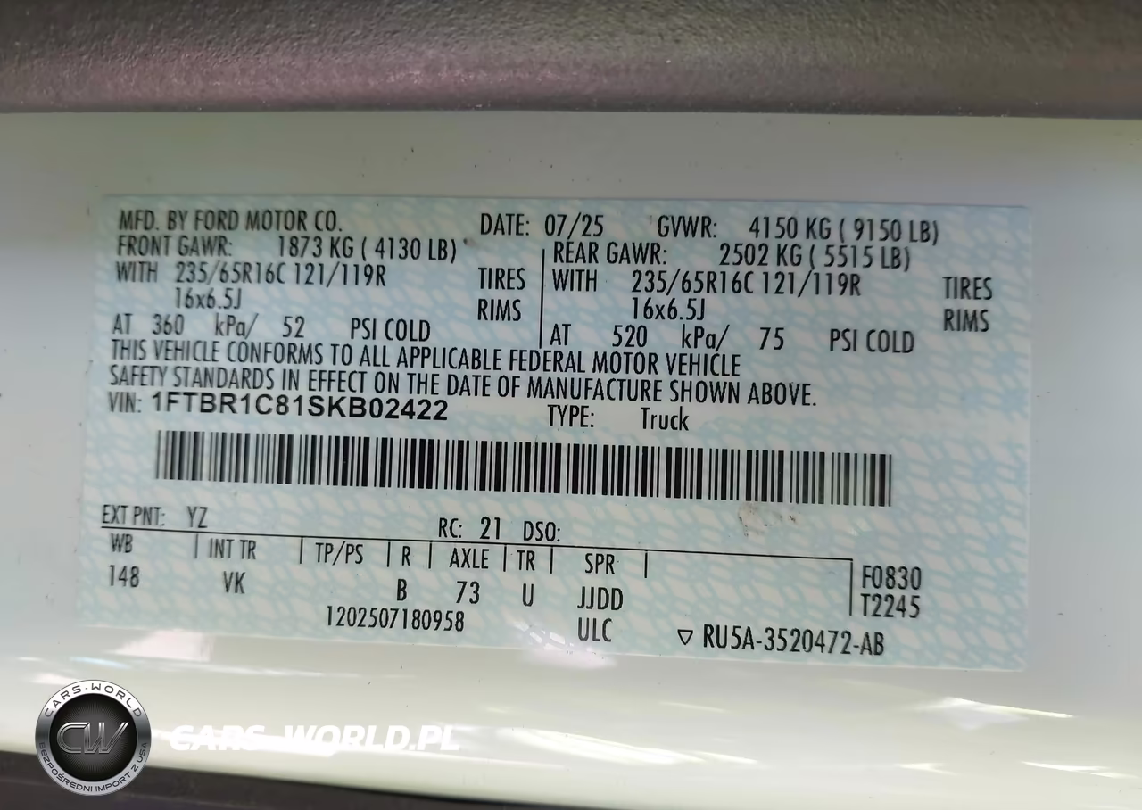 2025 Ford Transit-250 VIN:1FTBR1C81SKB02422 - 9