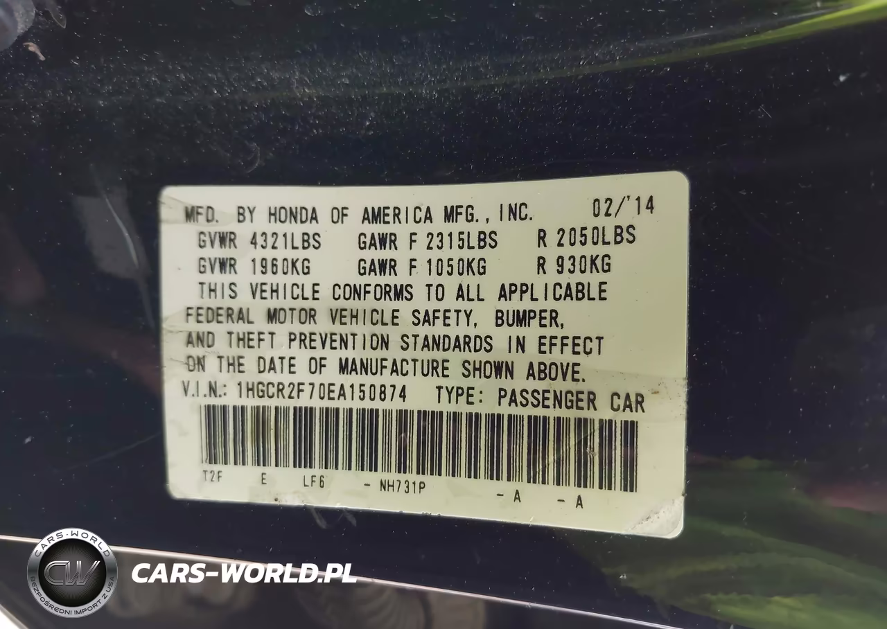 2014 Honda Accord Ex VIN:1HGCR2F70EA150874 - 9
