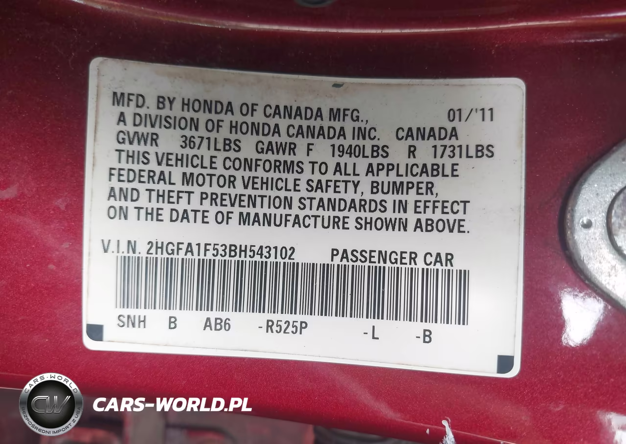 2011 Honda Civic Lx VIN:2HGFA1F53BH543102 - 9
