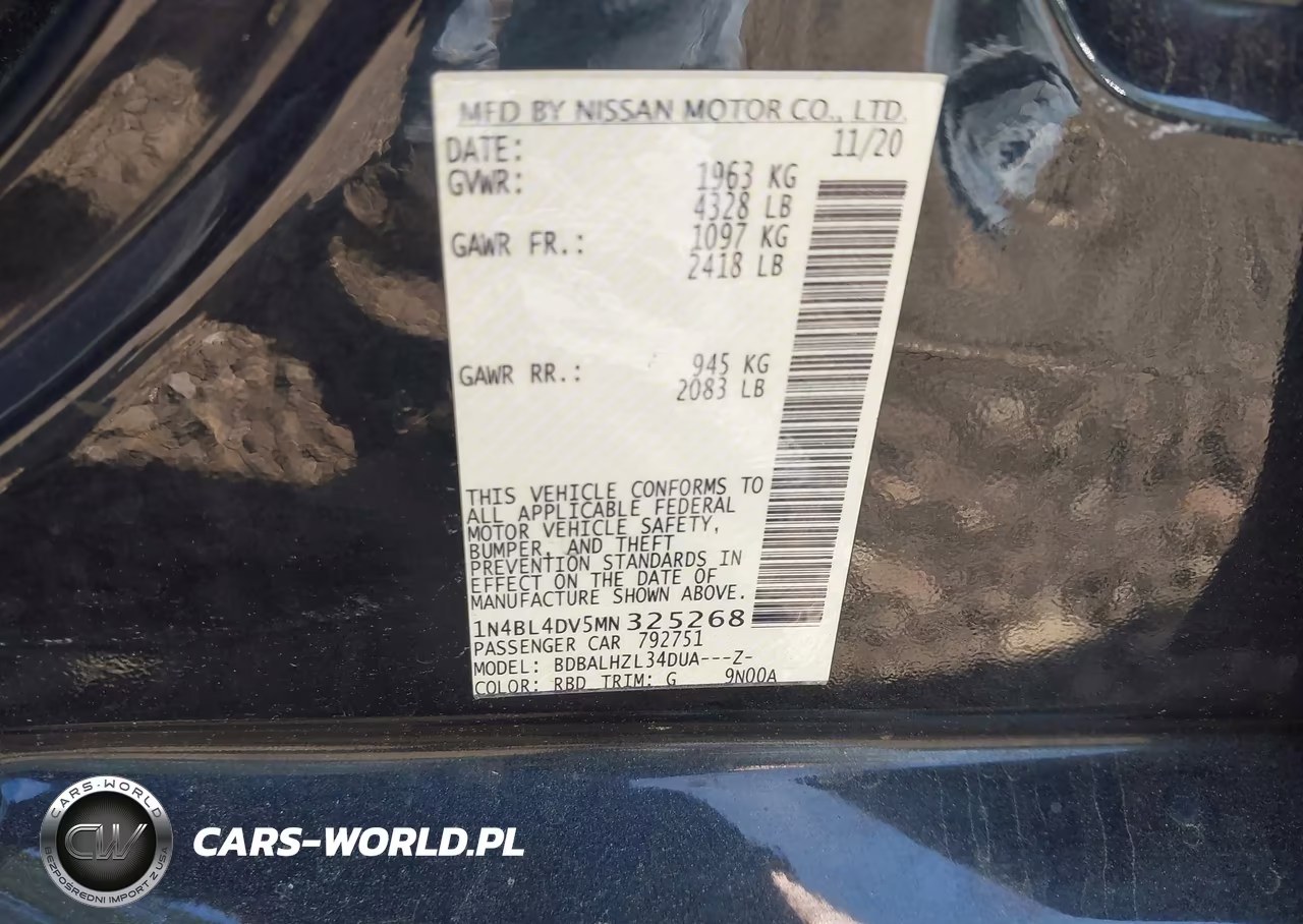 2021 Nissan Altima Sv Fwd VIN:1N4BL4DV5MN325268 - 9
