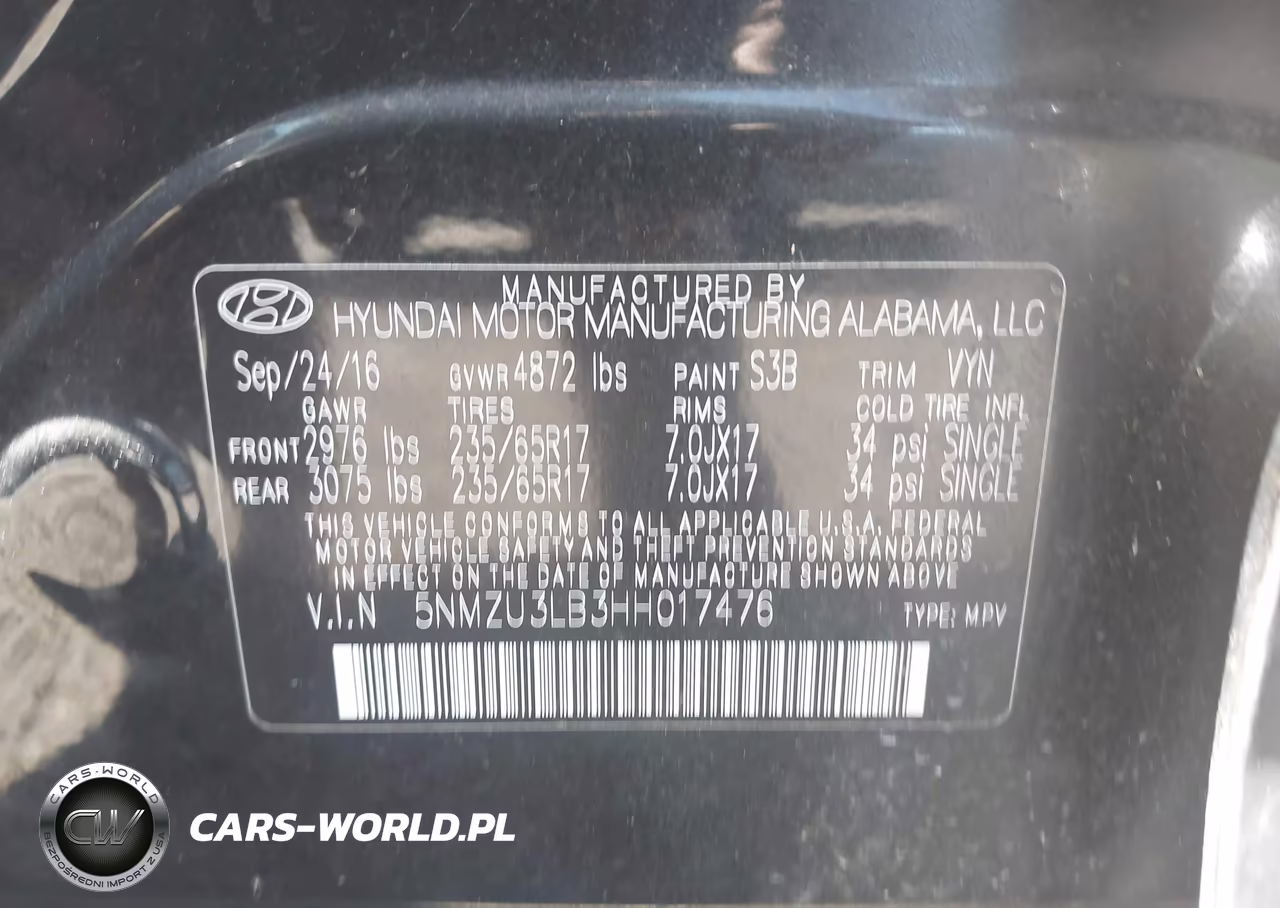 2017 Hyundai Santa Fe Sport 2.4L VIN:5NMZU3LB3HH017476 - 9