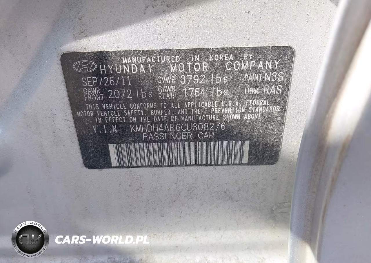 2012 Hyundai Elantra Gls (Ulsan Plant) VIN:KMHDH4AE6CU308276 - 9