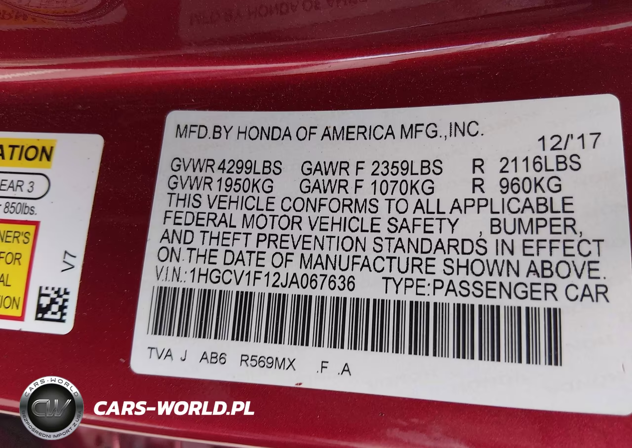 2018 Honda Accord Lx VIN:1HGCV1F12JA067636 - 9