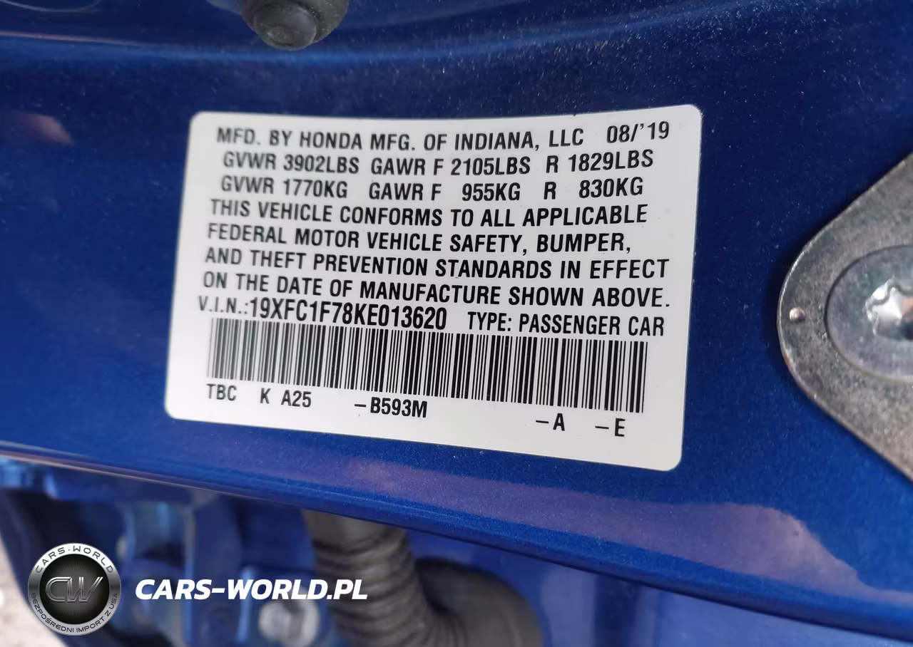 2019 Honda Civic Ex-L VIN:19XFC1F78KE013620 - 9