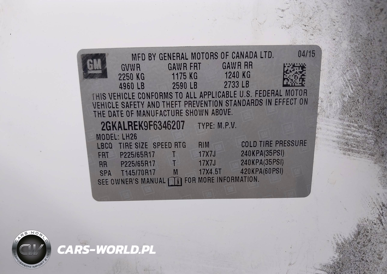 2015 GMC Terrain Sle-2 VIN:2GKALREK9F6346207 - 9