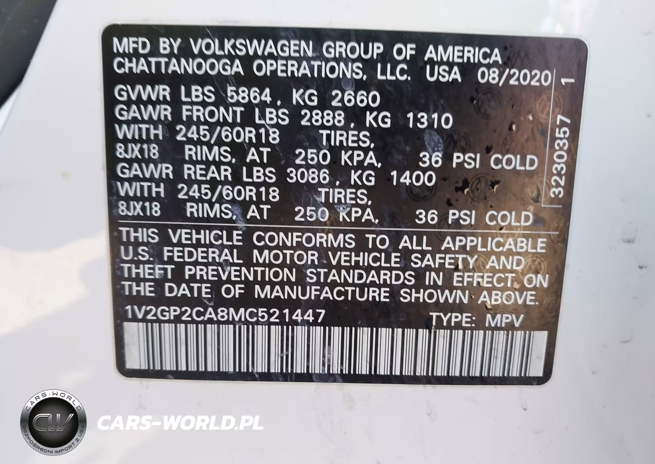 2021 Volkswagen Atlas 2.0T S VIN:1V2GP2CA8MC521447 - 9