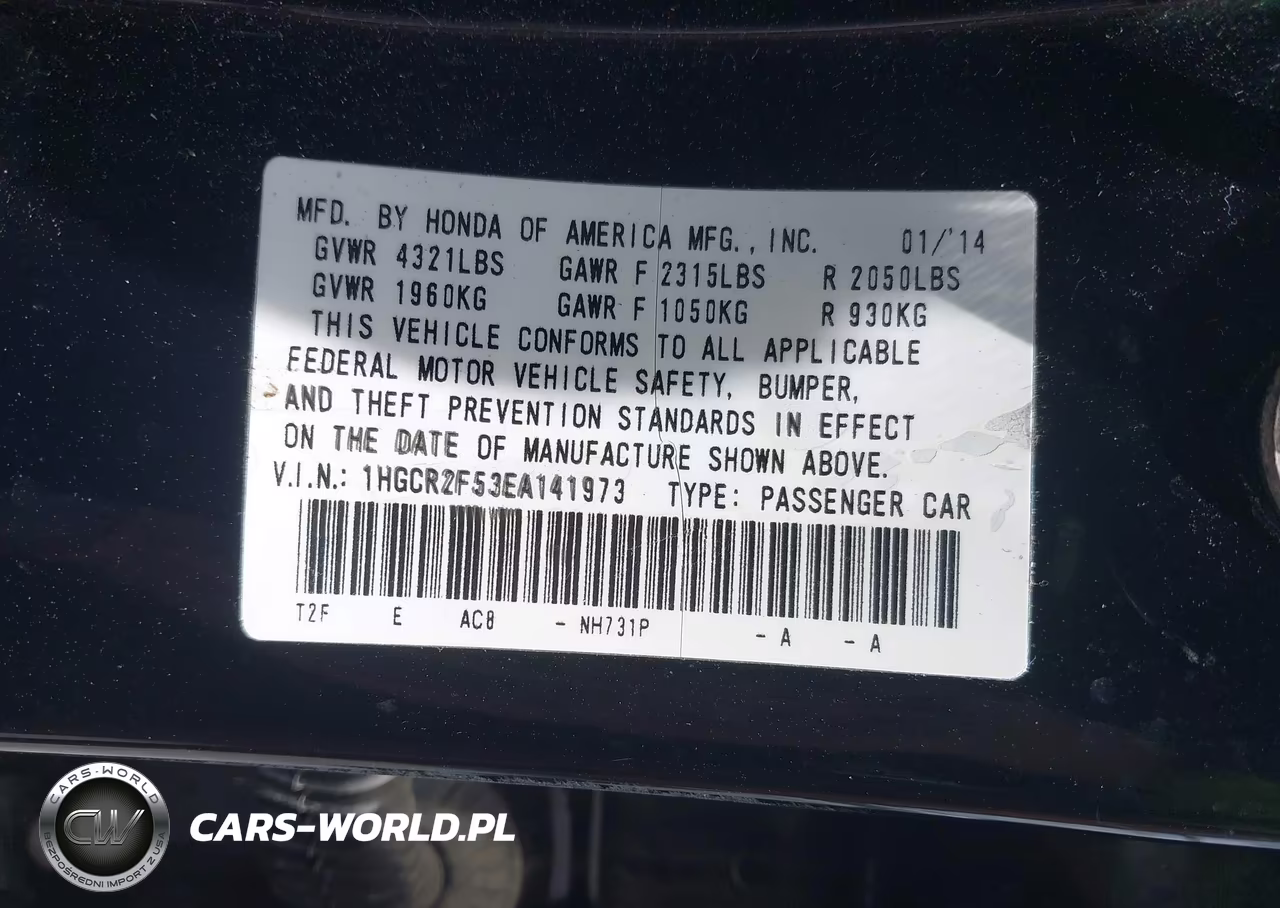 2014 Honda Accord Sport VIN:1HGCR2F53EA141973 - 9