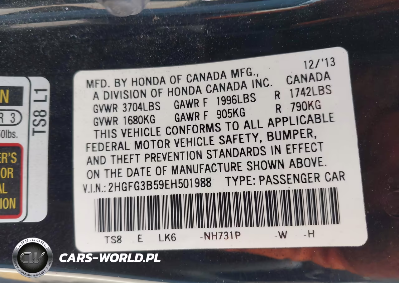 2014 Honda Civic Lx VIN:2HGFG3B59EH501988 - 9