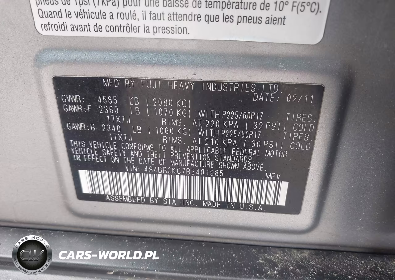 2011 Subaru Outback 2.5I Limited VIN:4S4BRCKC7B3401985 - 9