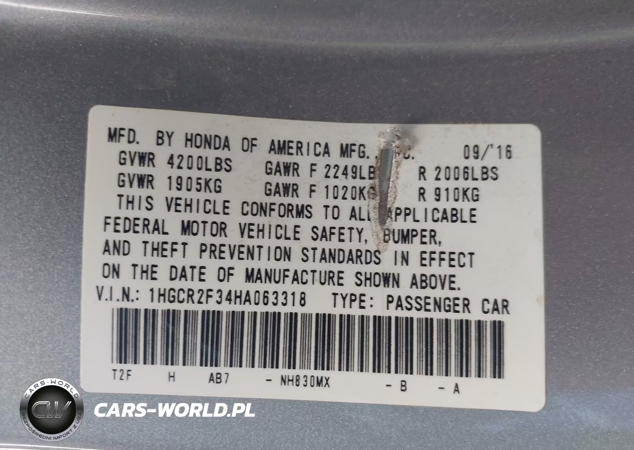 2017 Honda Accord Lx VIN:1HGCR2F34HA063318 - 9