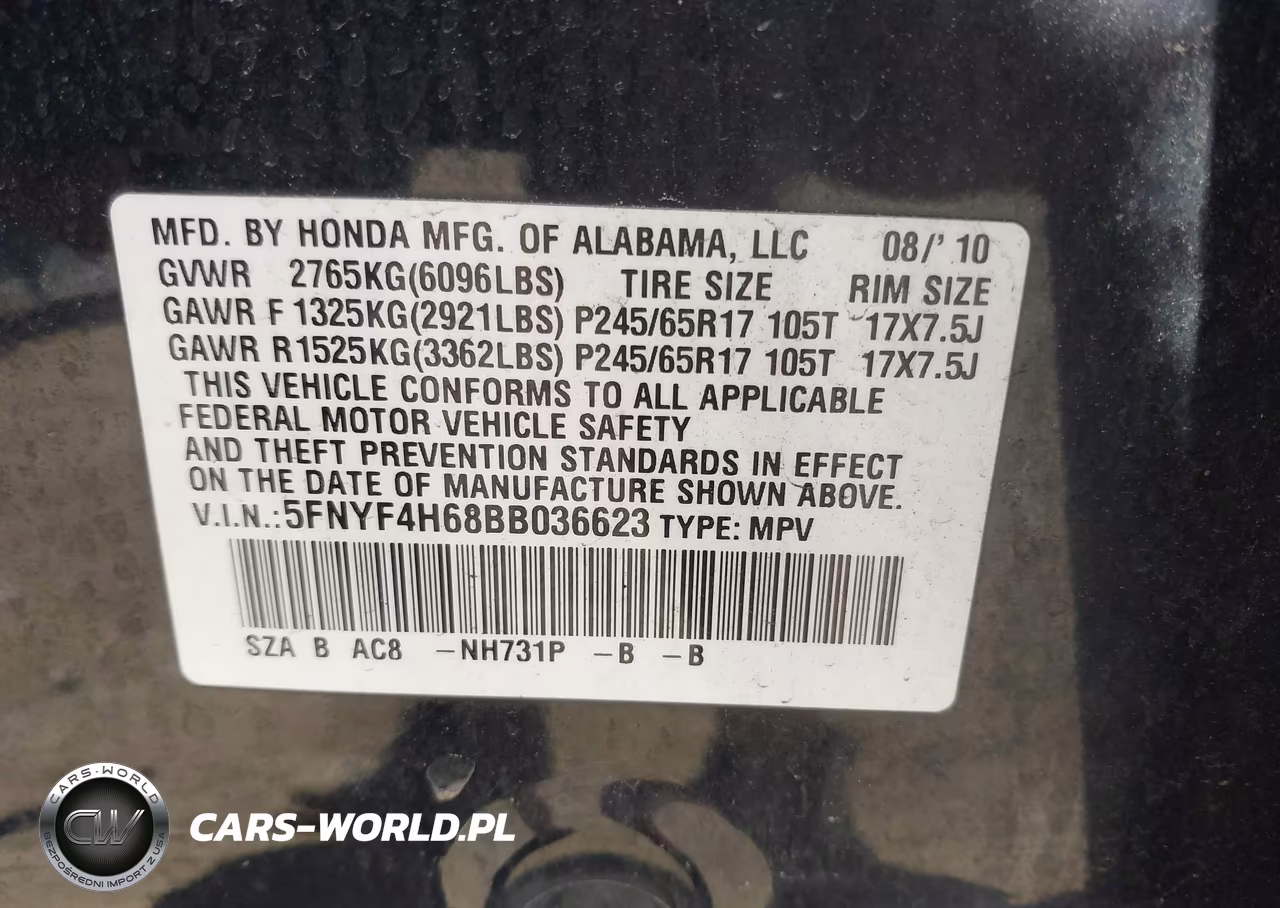 2011 Honda Pilot Ex-L VIN:5FNYF4H68BB036623 - 9