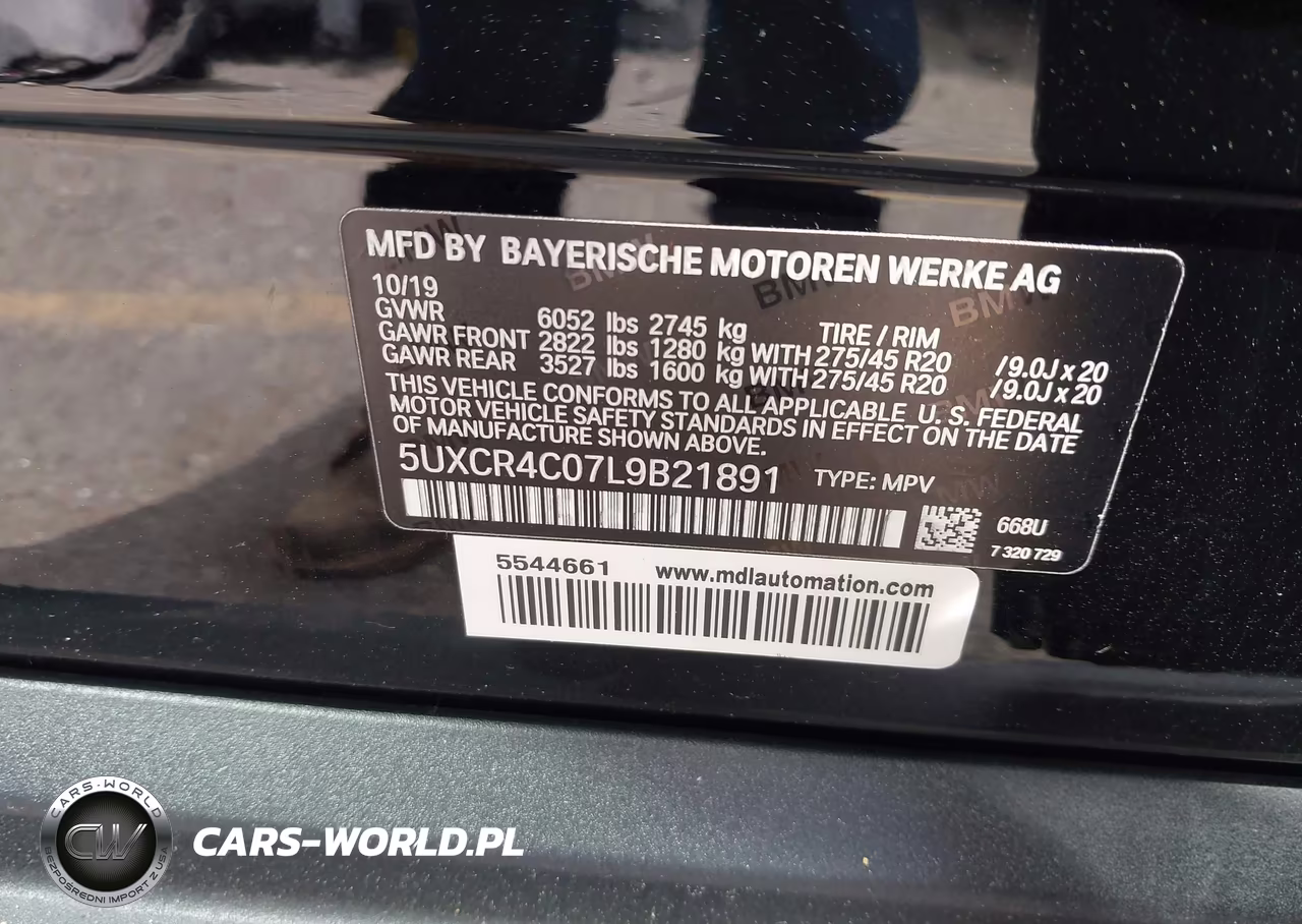 2020 BMW X5 Sdrive40I VIN:5UXCR4C07L9B21891 - 9