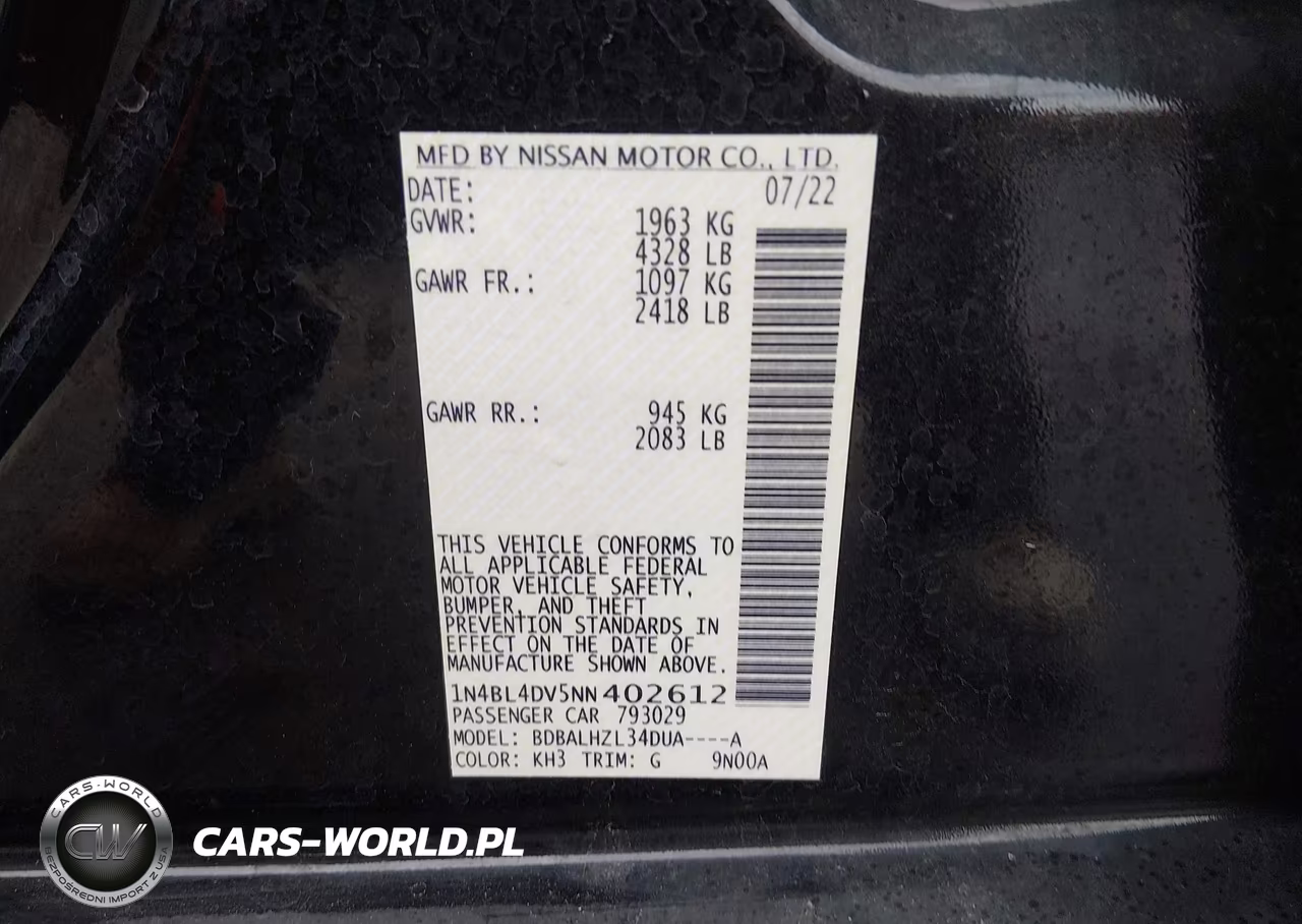 2022 Nissan Altima Sv Fwd VIN:1N4BL4DV5NN402612 - 9