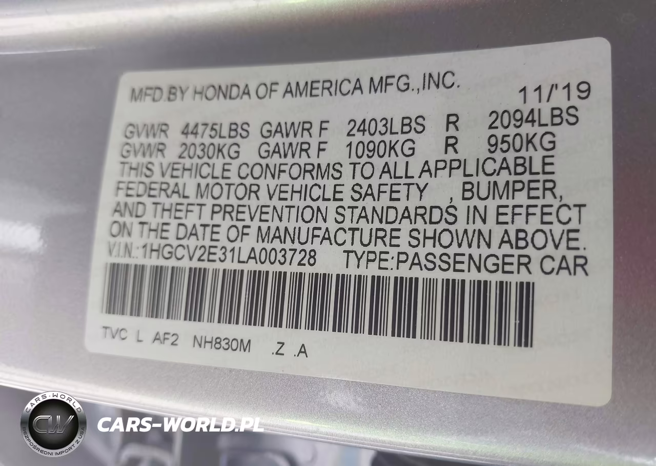 2020 Honda Accord Sport 2.0T VIN:1HGCV2E31LA003728 - 9