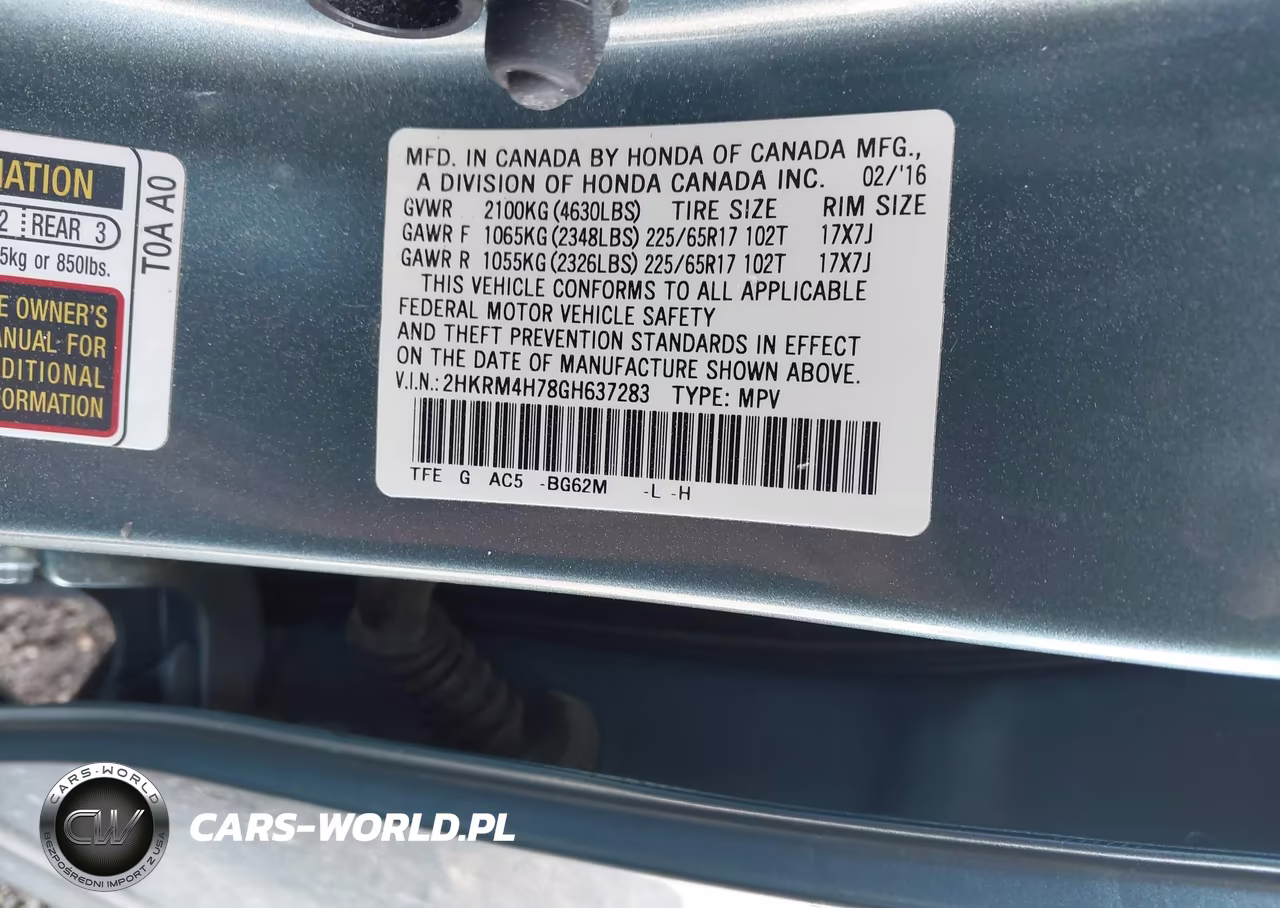 2016 Honda Cr-V Exl VIN:2HKRM4H78GH637283 - 9