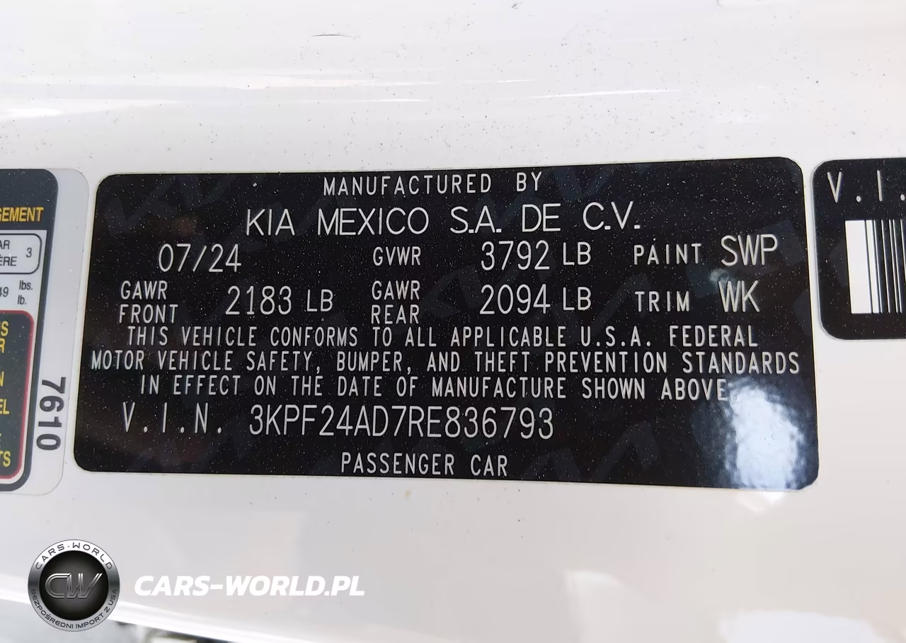 2024 Kia Forte Lxs VIN:3KPF24AD7RE836793 - 9