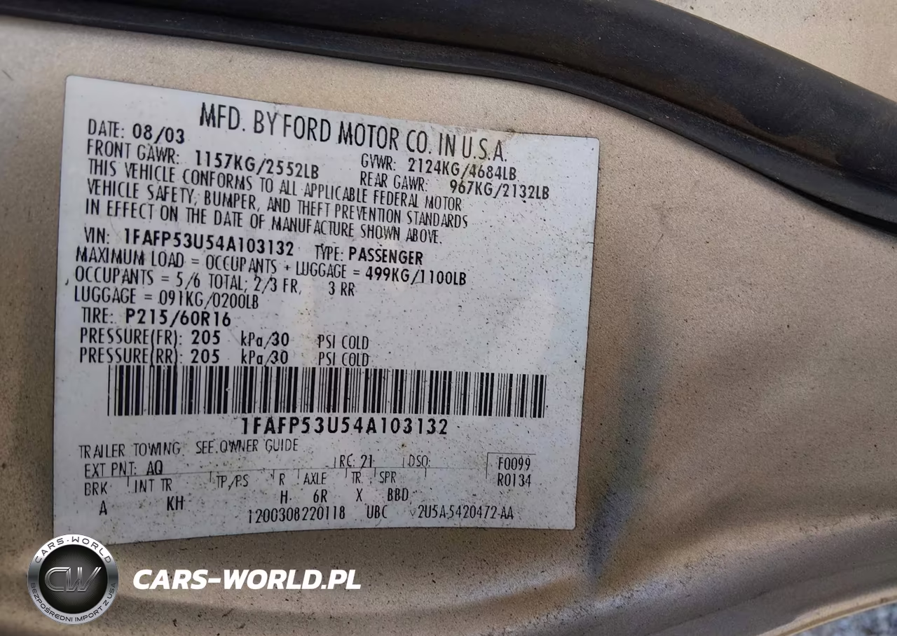 2004 Ford Taurus Se VIN:1FAFP53U54A103132 - 9
