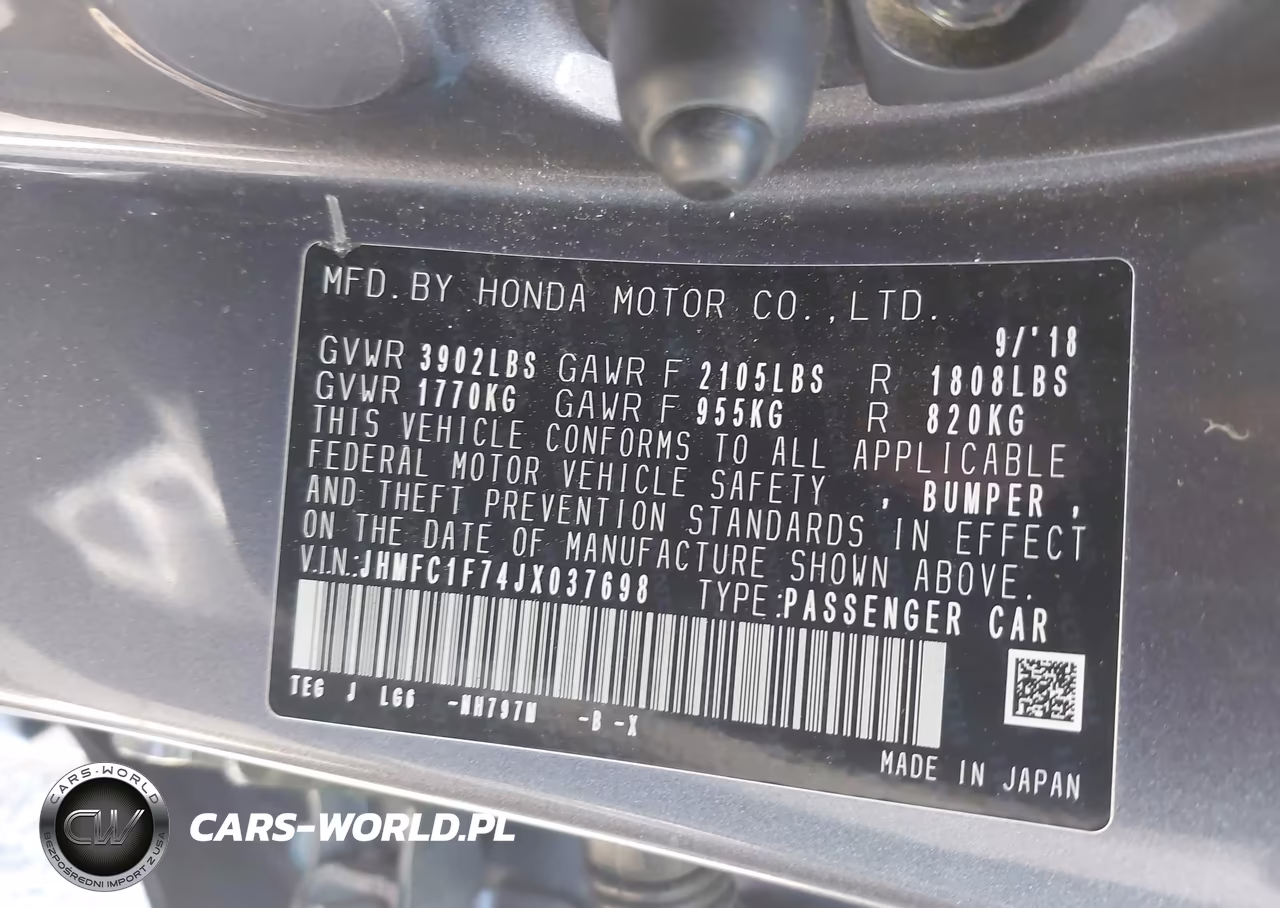 2018 Honda Civic Ex-L VIN:JHMFC1F74JX037698 - 9