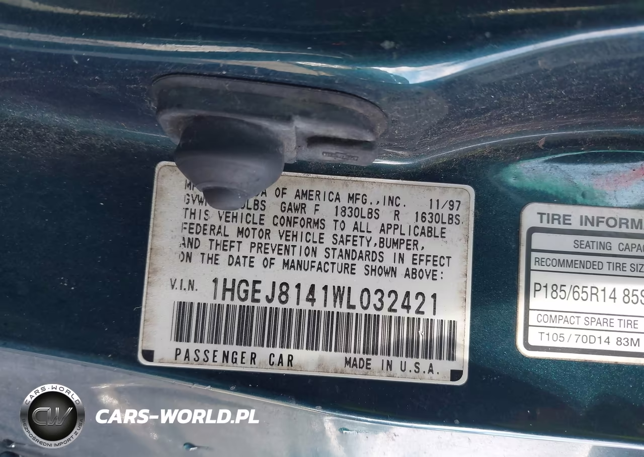 1998 Honda Civic Ex VIN:1HGEJ8141WL032421 - 9